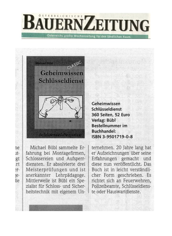 Bauernzeitung Die Bauernzeitung schreibt über Geheimwissen Schlüsseldienst