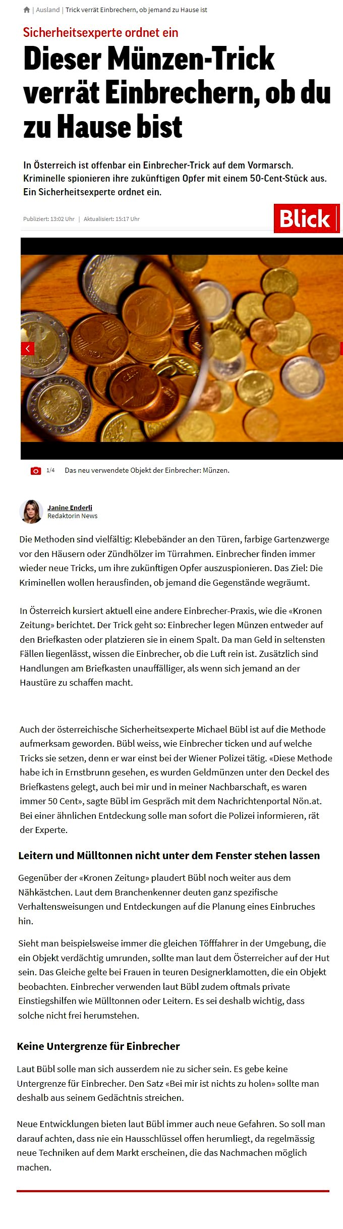 Blick-einbrecher-muenzen-online blick.ch - bringt Artikel über Michael Bübl und die Münzeinbrecher