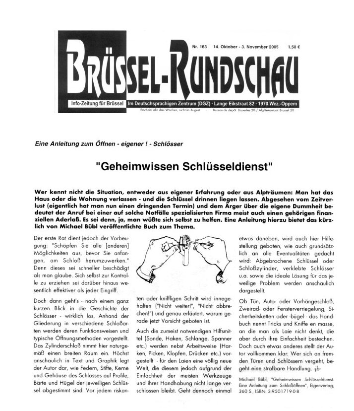 Brüssel-Rundschau Die Brüssel Rundschau bringt einen Bericht über Geheimwissen Schlüsseldienst