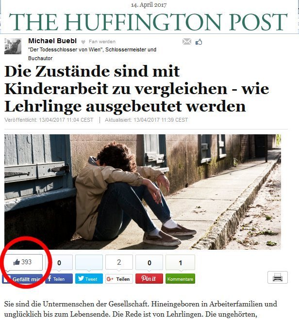 Huffington-Lehrling-ist-Kinderarbeit Die Huffington Post bringt Interview mit Michael Bübl über seine Streitschrift "Untermensch Lehrling"