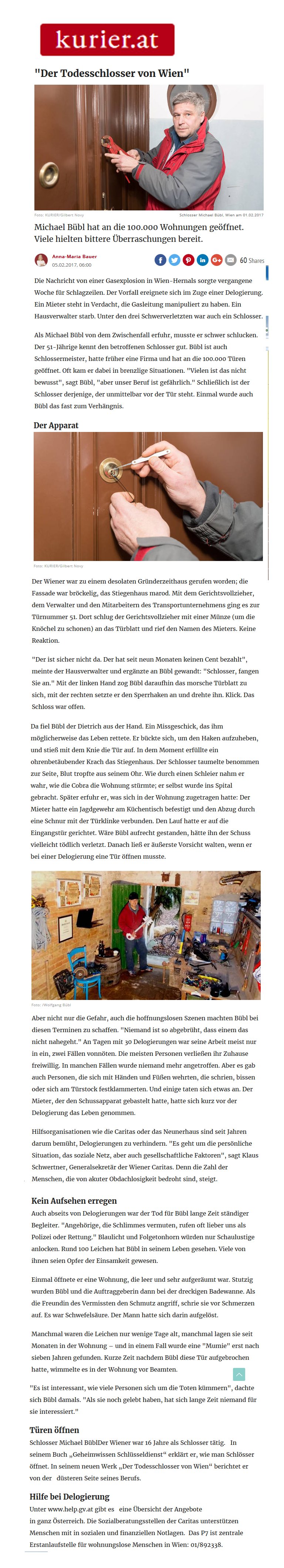 Kurier-Todesschlosser-online Ein Online Bericht im Kurier über Michael Bübl und sein Buch "Der Todesschlosser von Wien"