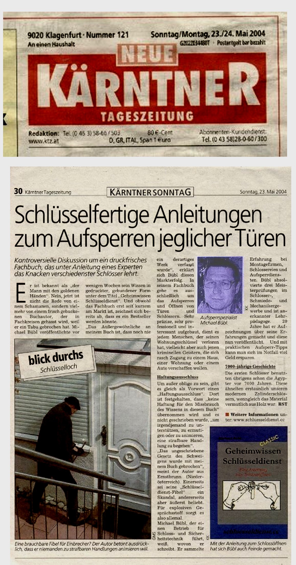 Kärntner-Tageszeitung-Sonntag Kärntner Tageszeitung bringt ganzseitigen Bericht über Geheimwissen Schlüsseldienst