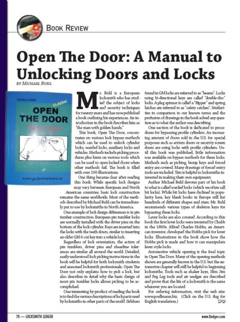Locksmith-Ledger-Open-the-Door-480x645 Die amerikanische Schlosserzeitung Locksmith Ledger bringt ganzseitigen Artikel über OPEN THE DOOR - Das englische Geheimwissen Schlüsseldienst