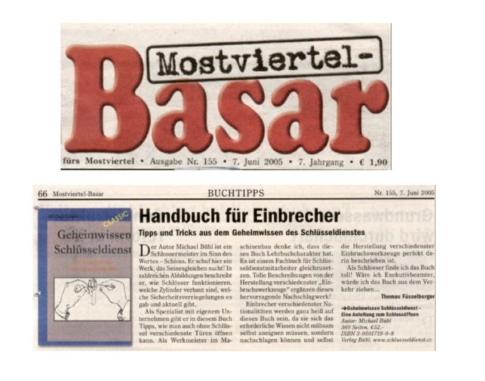 Mostviertel-Basar Mostviertler Basar druckt Artikel über Geheimwissen Schlüsseldienst
