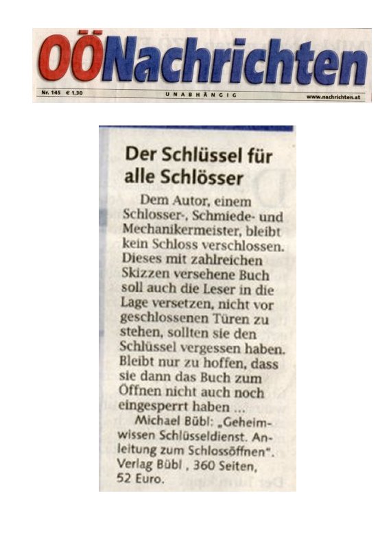 Oberoesterreichische Nachrichten Die Oberösterreichischen Nachrichten bringen einen Bericht über Geheimwissen Schlüsseldienst