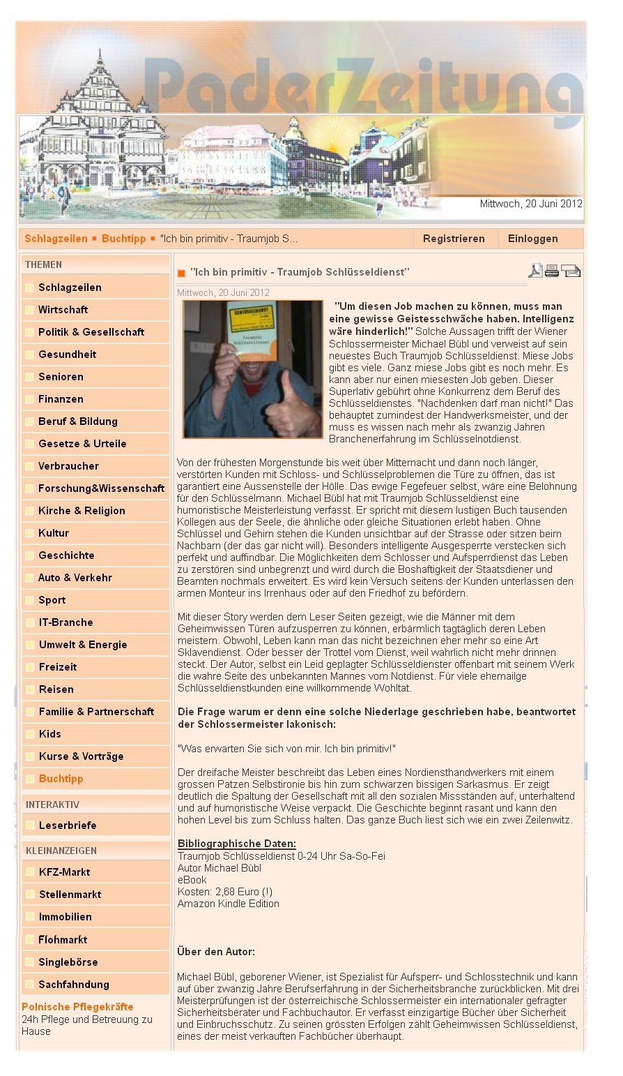 Pader-Zeitung - Paderborn Die Paderborner Zeitung bringt Artikel über Traumjob Schlüsseldienst und Michael Bübl