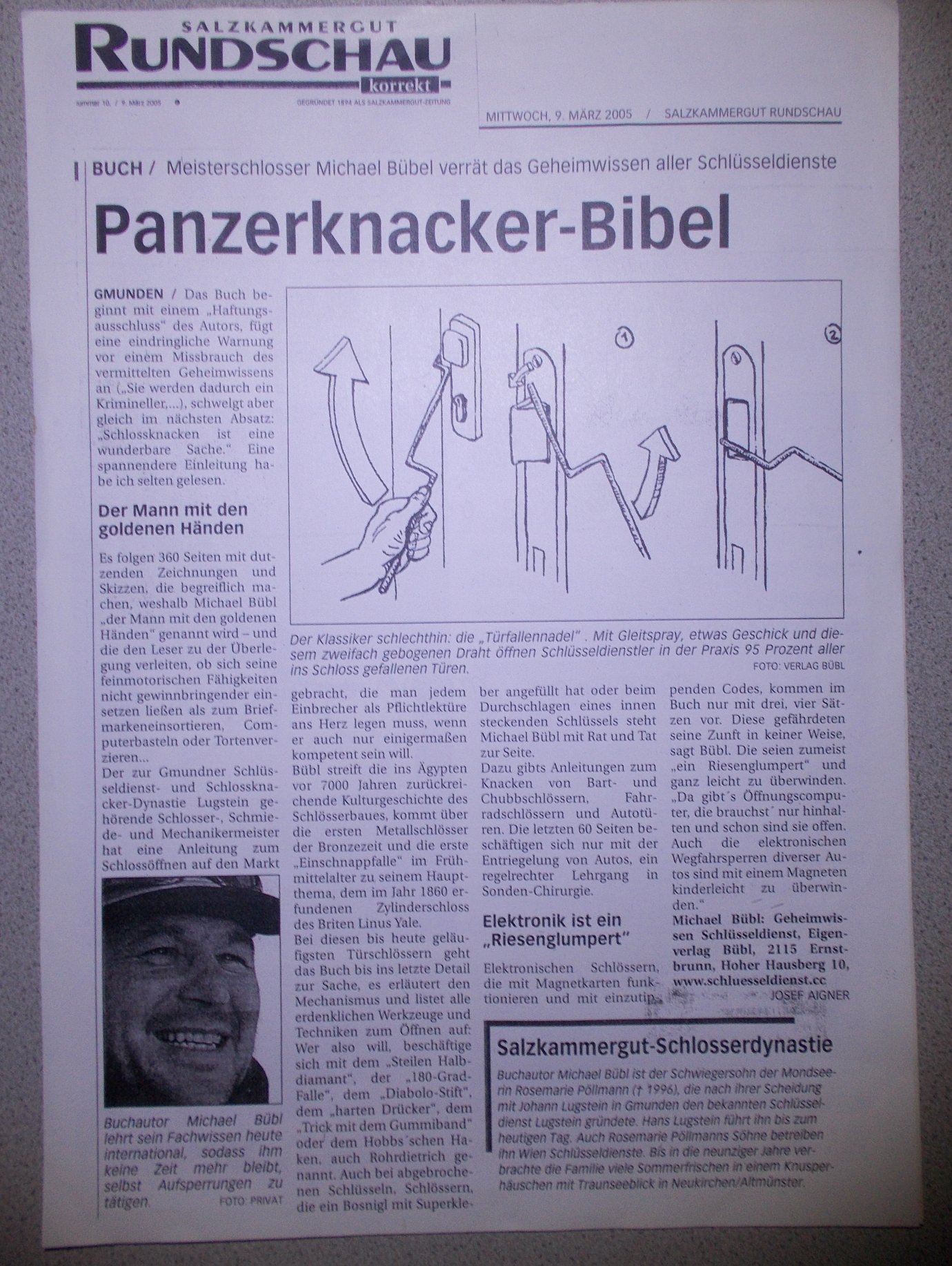 Salzkammergut-Rundschau-Geheimwissen-Schlüsseldienst Das Schlüsseldienst Buch in der Salzkammergut Rundschau mit Bericht über Michael Bübl, der Mann mit den goldenen Händen