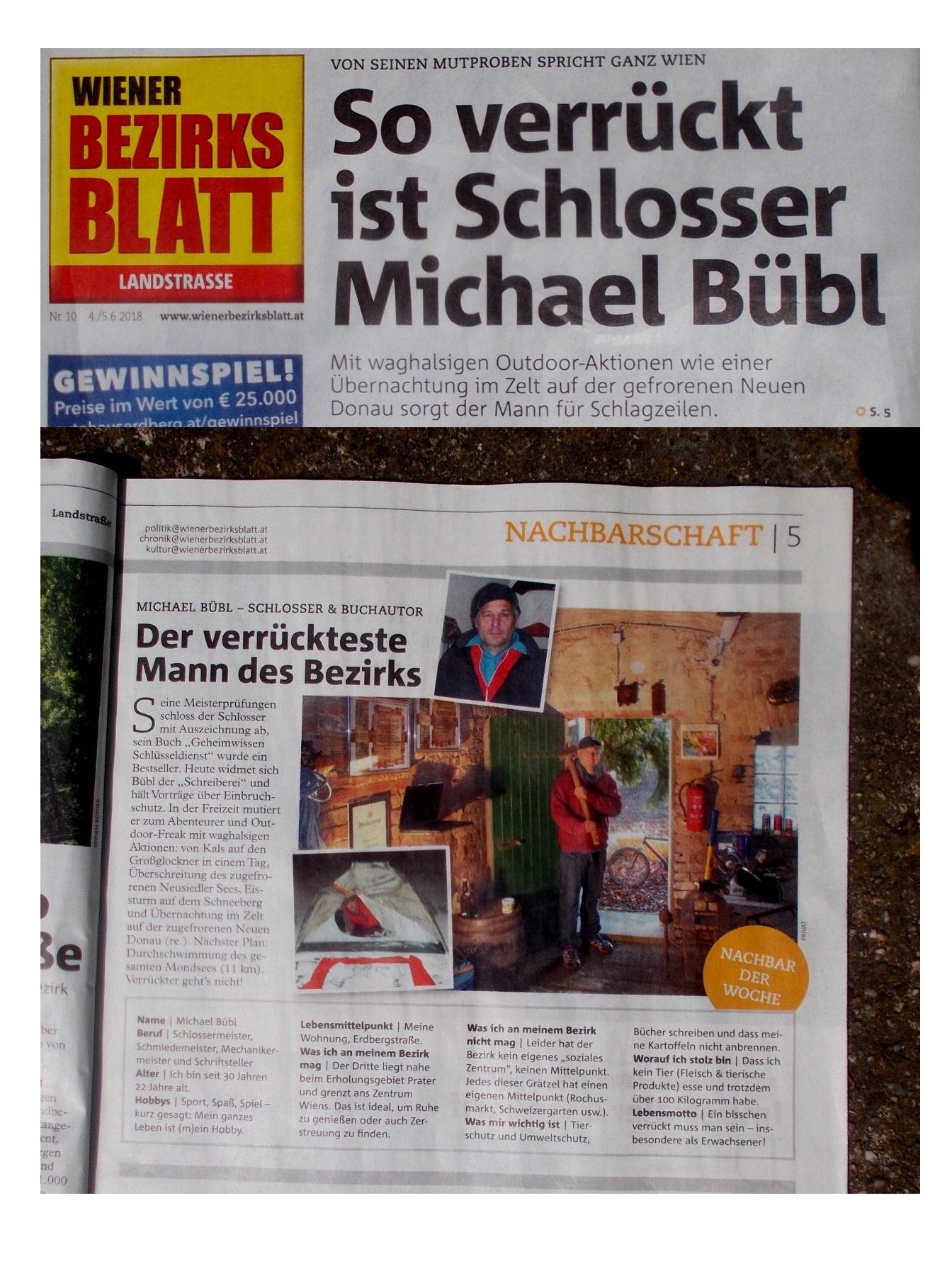 Wiener-Bezirksblatt Das Wiener Bezirksblatt über den etwas verrückten Schlossermeister Michael Bübl und seinen Freizeitaktivitäten
