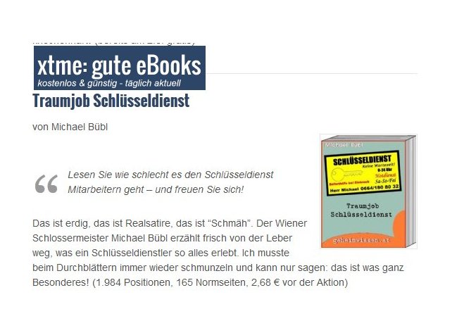 XTME-guteeBooks Die Literaturseite XTME rezensiert Traumjob Schlüsseldienst