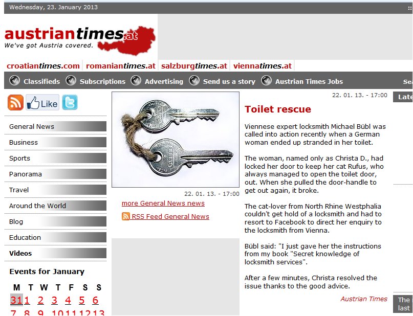 austriantimes Der Blogg Austrian Times berichtet über die Rettung von Rufus aus der Toilette