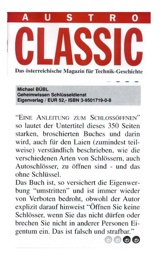austro-classic Das Technikmagazin Austro Classic bringt einen Artikel über Geheimwissen Schlüsseldienst
