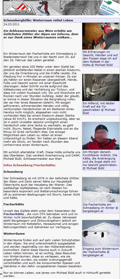 bergsteigen Die Plattform "bergsteigen" berichtet über das Schneebergdrama von Michael Bübl
