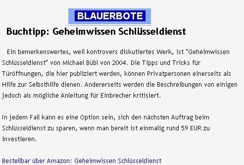 blauerbote Geheimwissen Schlüsseldienst in "BlauerBote"