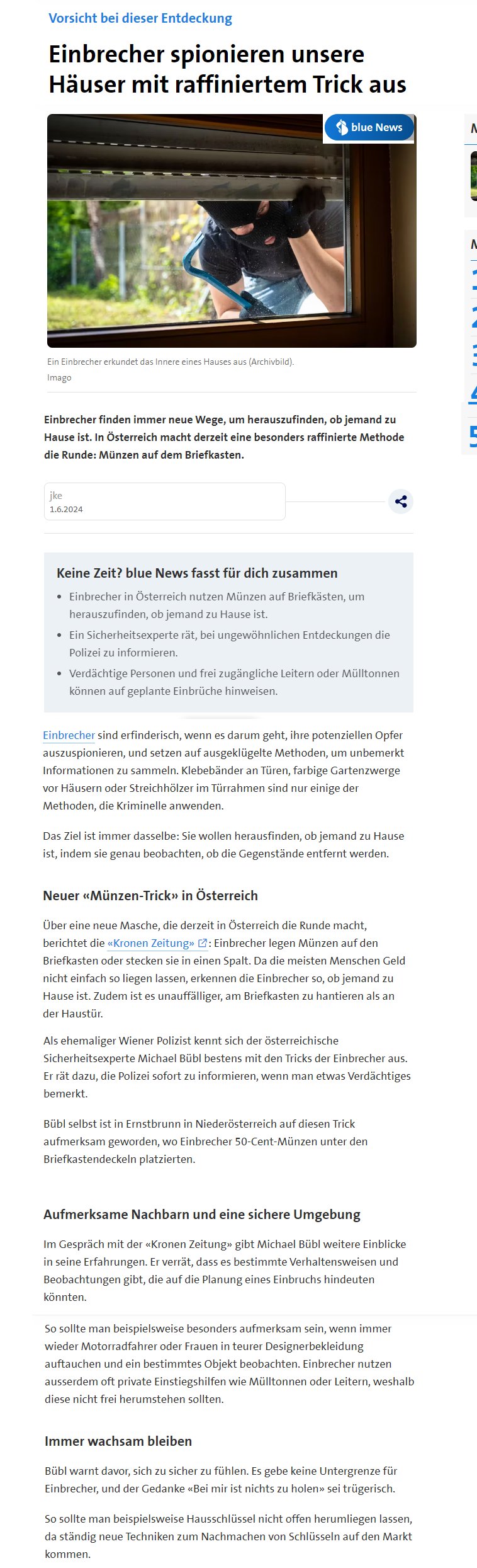 bluechin-bluenews-einbrecher-schweiz Das Schweizer Portal Bluechin bringt Artikel über den Münz Einbrecher