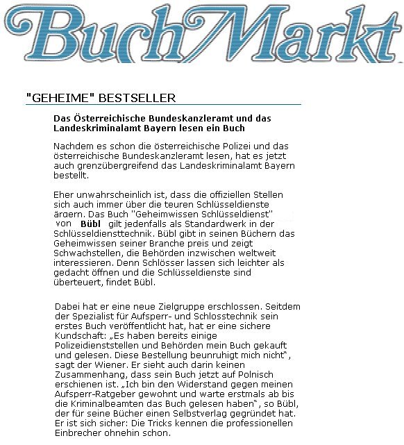 buchmarkttext Geheimwissen Schlüsseldienst im "Buch-Markt"