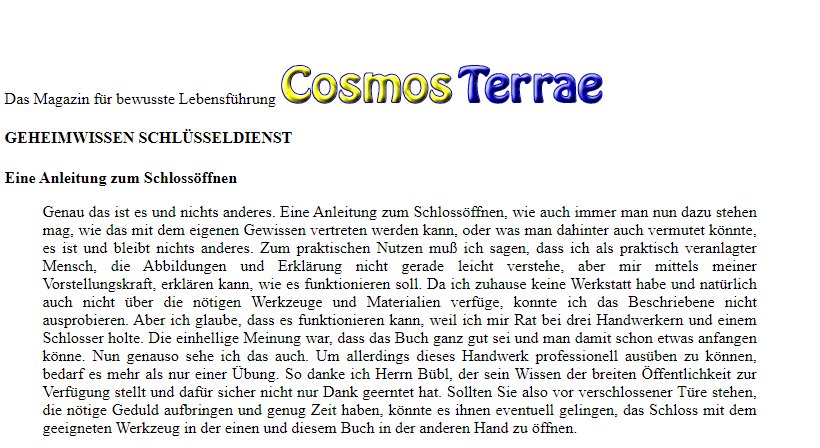cosmos-terrae Die Zeitschrift Como Terrae bringt einen Artikel über Geheimwissen Schlüsseldienst