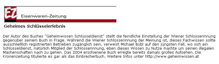 eisenwarentext Geheimwissen Schlüsseldienst in der Eisenwarenzeitung