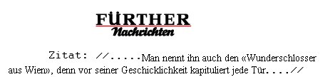 fuehrternachrichten Michael Bübl wird von den Fürther Nachrichten als Wunderschlosser benannt