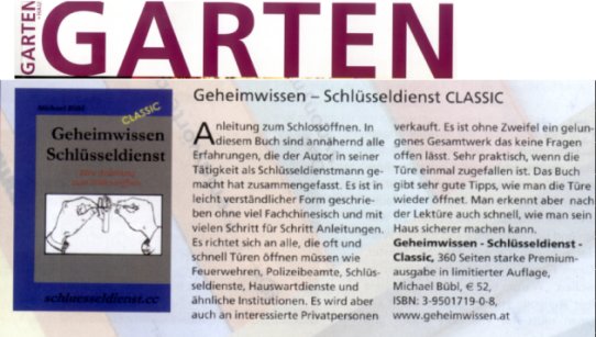 gartengesamt Geheimwissen Schlüsseldienst in der Gartenzeitung