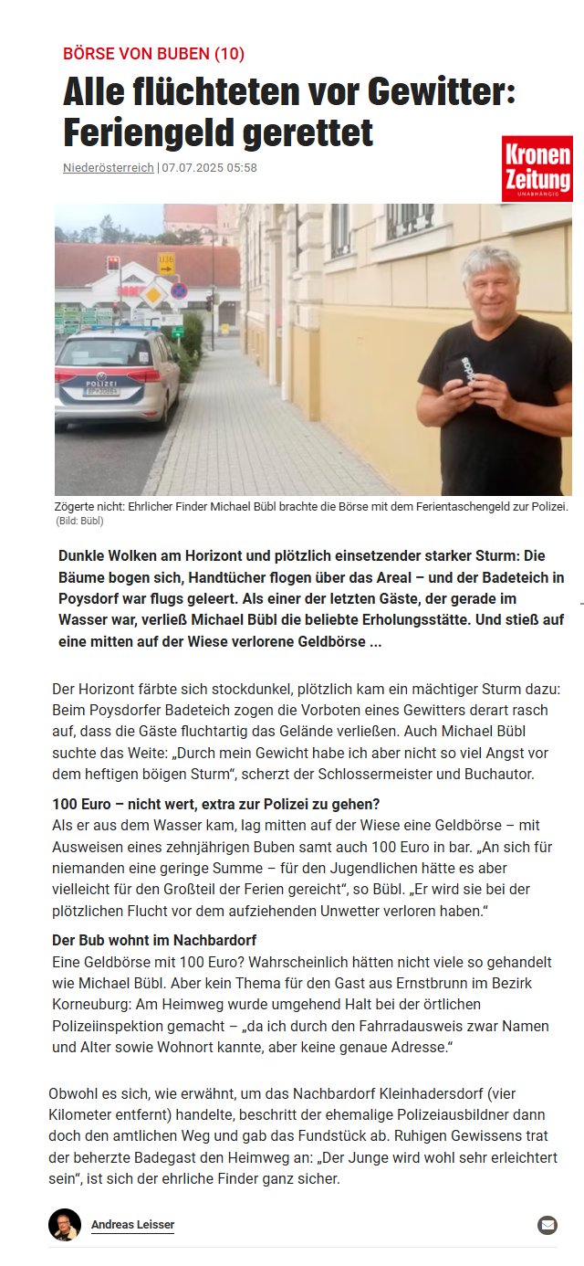 geldbörse-poysdorf-krone Geldbörse verloren Kronenzeitung Bericht online - Bübl