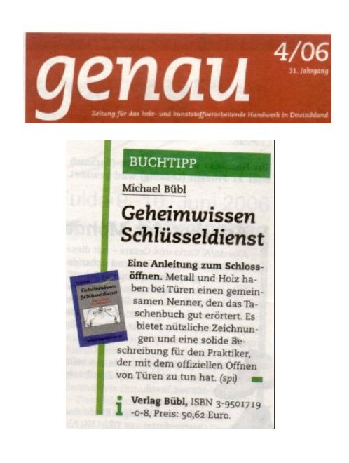 genau Geheimwissen Schlüsseldienst in der "Genau" Zeitung für Holz und Kunststoff