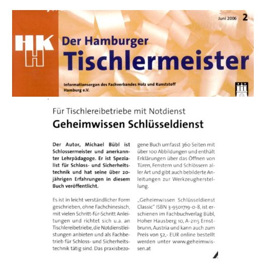 hamburger-tischlermeister Geheimwissen Schlüsseldienst in der Fachzeitung Hamburger Tischlermeister