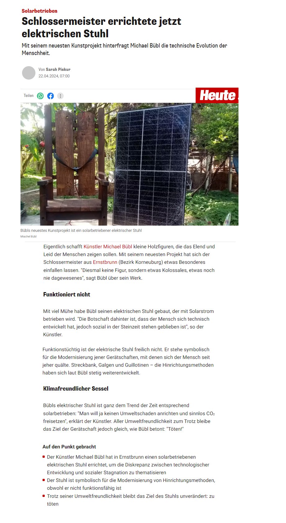 heute-elektrischer-stuhl-online Solar Elektrischer Stuhl in der Tageszeitung HEUTE