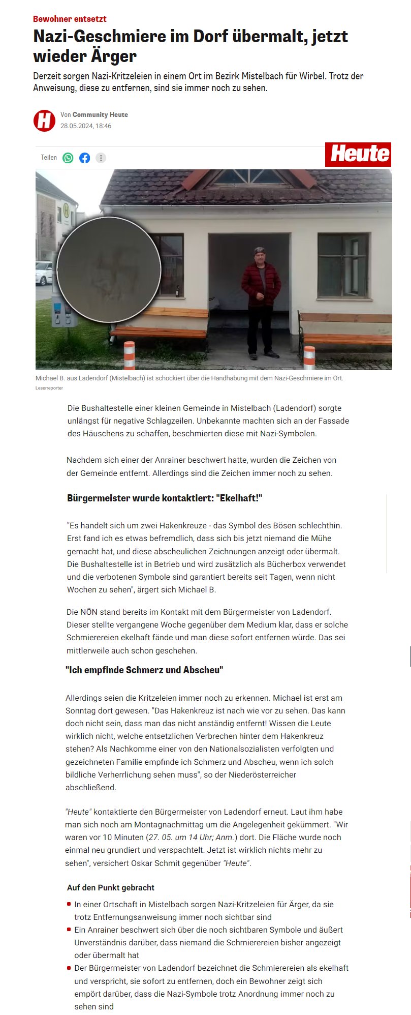 heute-nazi-online Heute Bericht über Nazi Geschmiere in Ladendorf bei Mistelbach