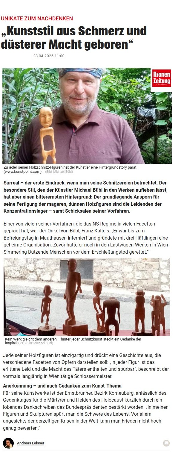krone-figuren-online nKronen Zeitung bringt Online Bericht über die Figuren von Michael Bübl und den Brief vom Bundespräsidenten Van der Belle