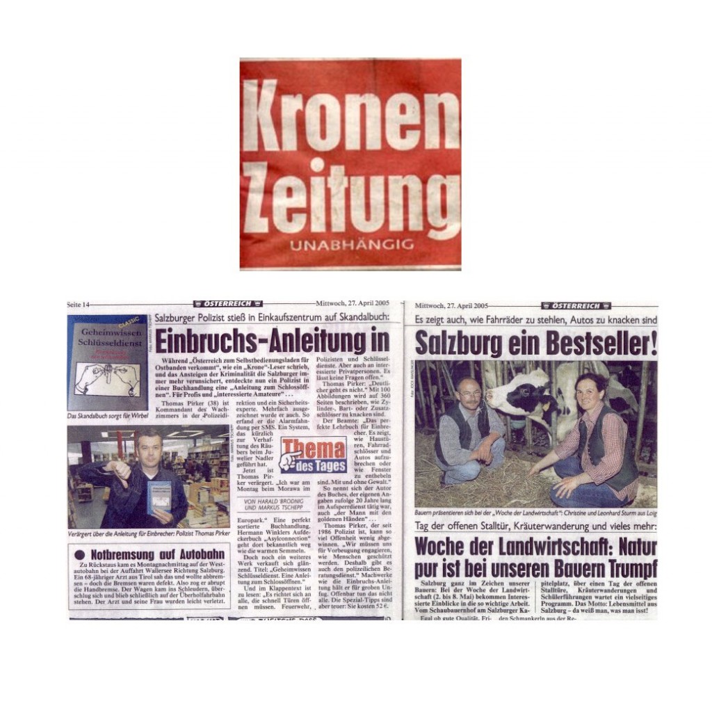 kronenzeitung Artikel Doppelseitiger Bericht über Geheimwissen Schlüsseldienst in der Kronen Zeitung