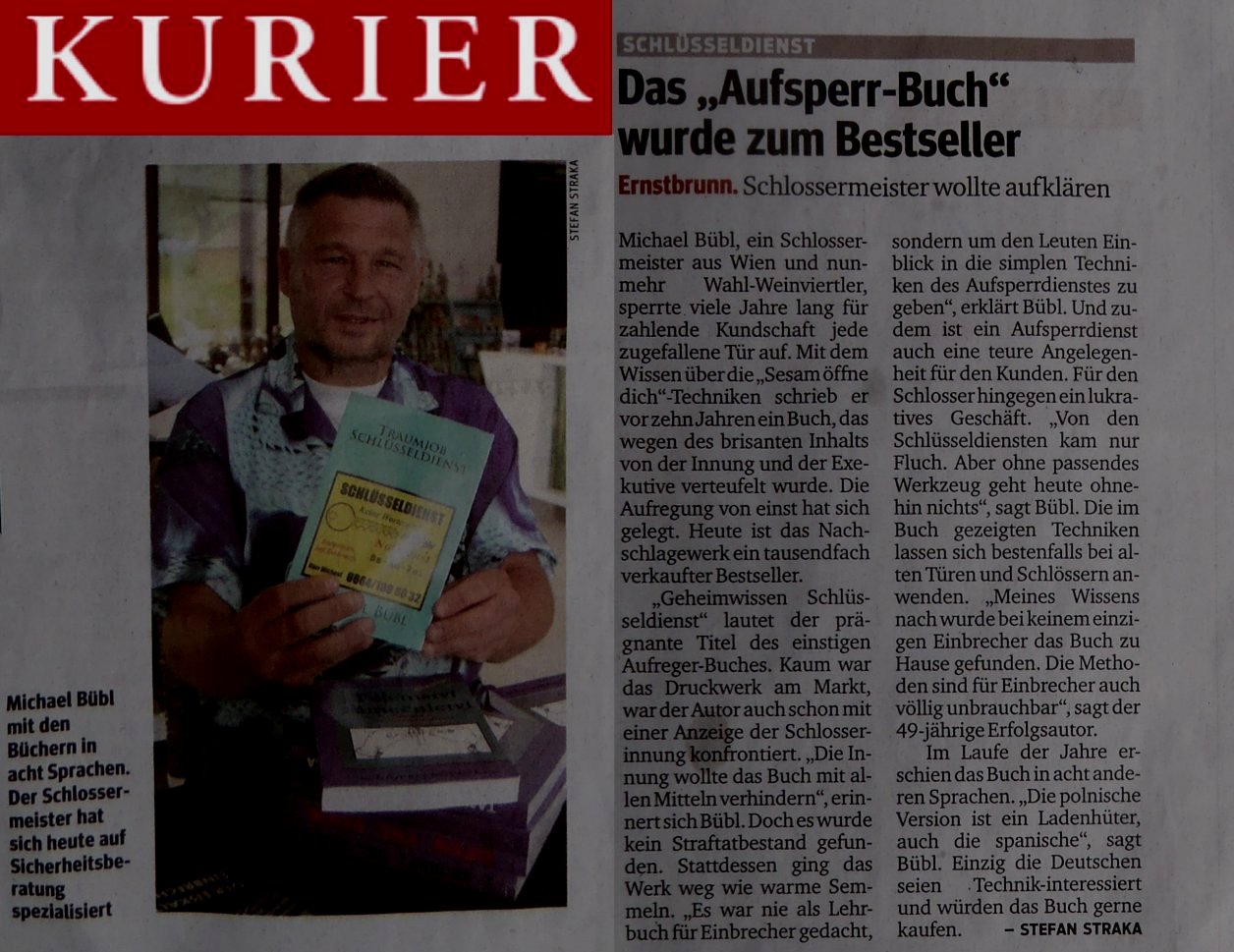kurier-geheimwissen-schluesseldienst Ganzseitiger Bericht über Michael Bübl und seinem Bestseller Geheimwissen Schlüsseldienst