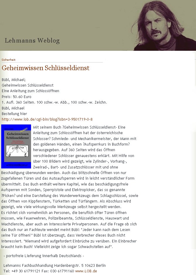 lehmanntext Rezension bei Lehmann für Geheimwissen Schlüsseldienst