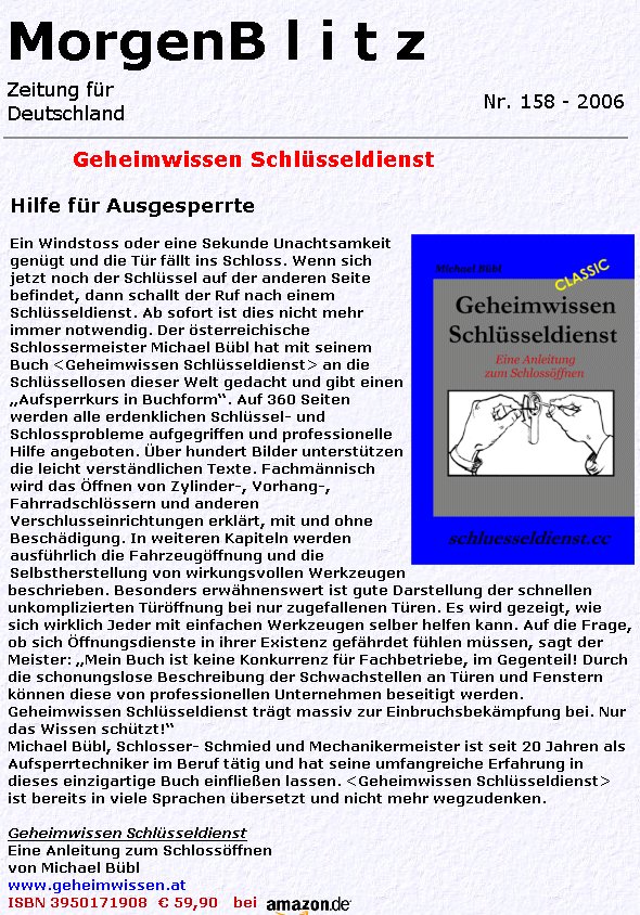 morgenblitztext Der Morgenblitz berichtet über Geheimwissen Schlüsseldienst
