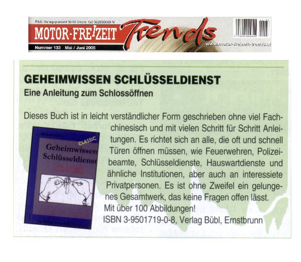 motor-freizeit-trends Ein Bericht über Geheimwissen Schlüsseldienst in der Zeitung Motor-Freizeit-Trends