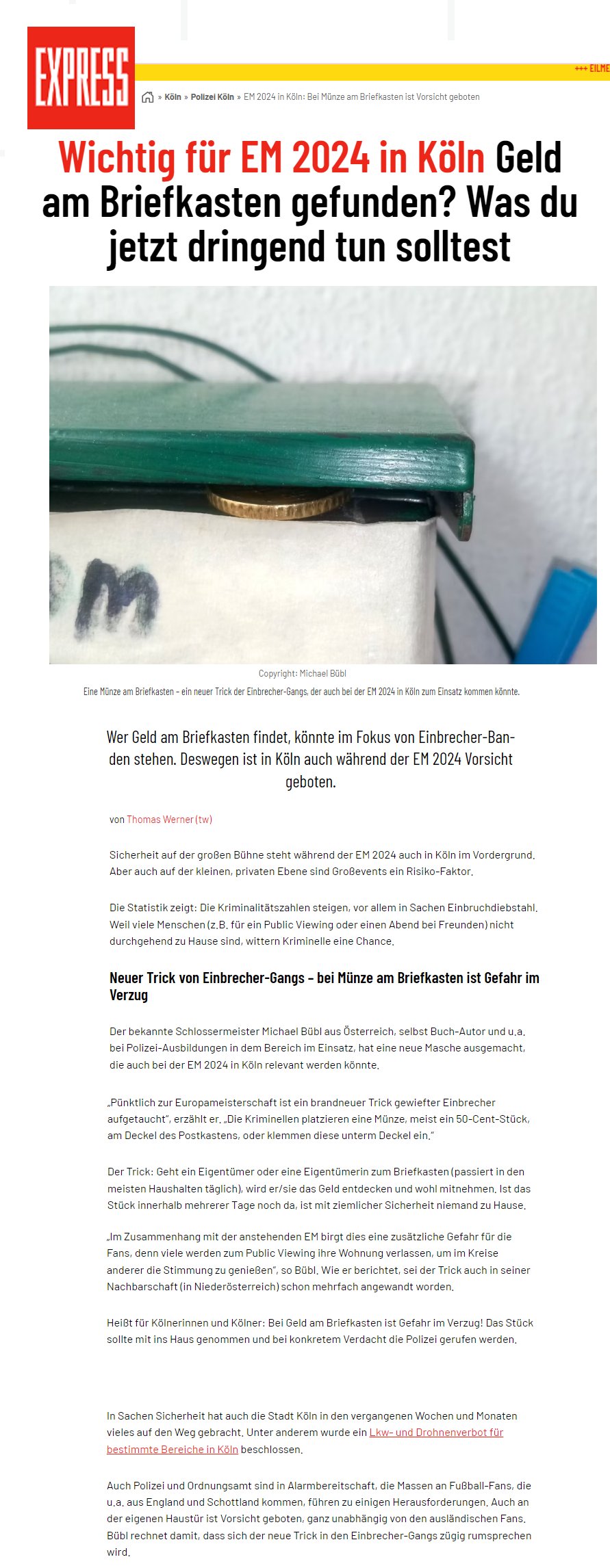muenz-einbrecher-express Express.de berichtet über den Münzen Einbrecher mit dem Briefkastentrick