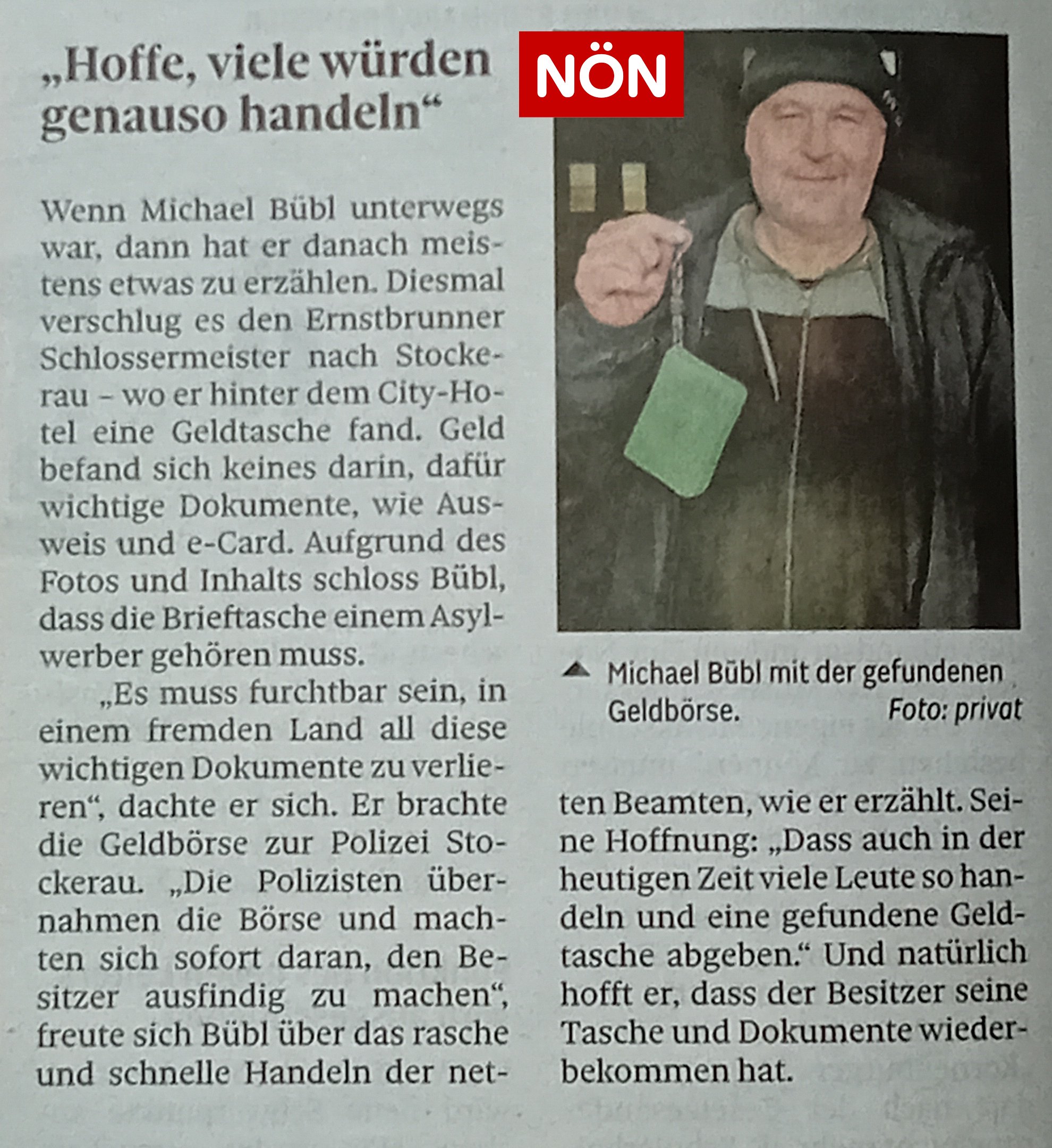 noen-geldtasche-stockerau NÖN Bericht von Michael Bübl über den Geldtaschenfund inkl. Ausweise eines Asylwerbers