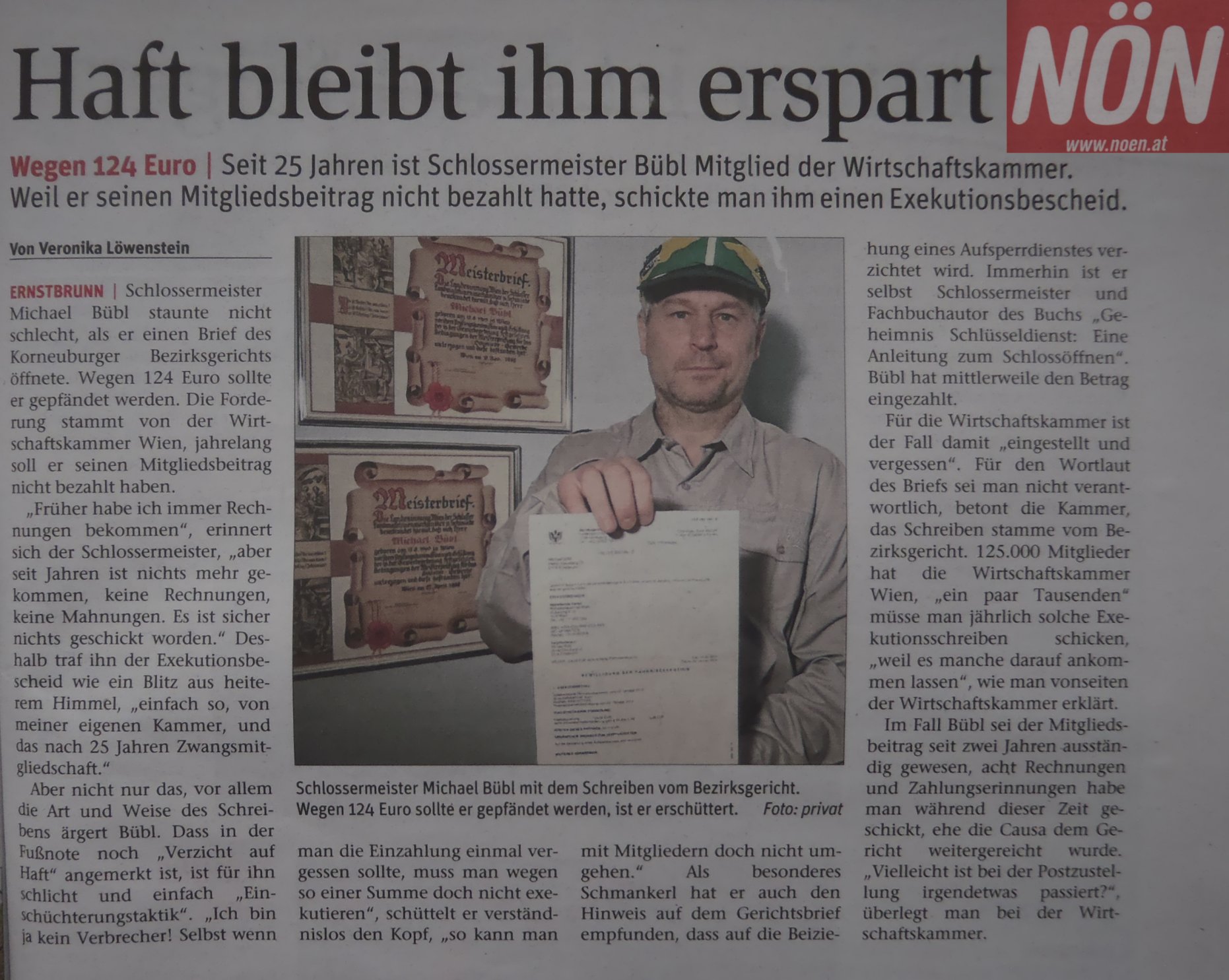 noen-haft DIE NÖN berichtet ganzseitig über die Exekution von Michael Bübl und die latente Haftandrohung