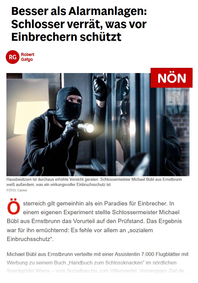 noen-sozialer-einbruchschutz Bericht in der NÖN über die Studie zum sozialen Einbruchschutz