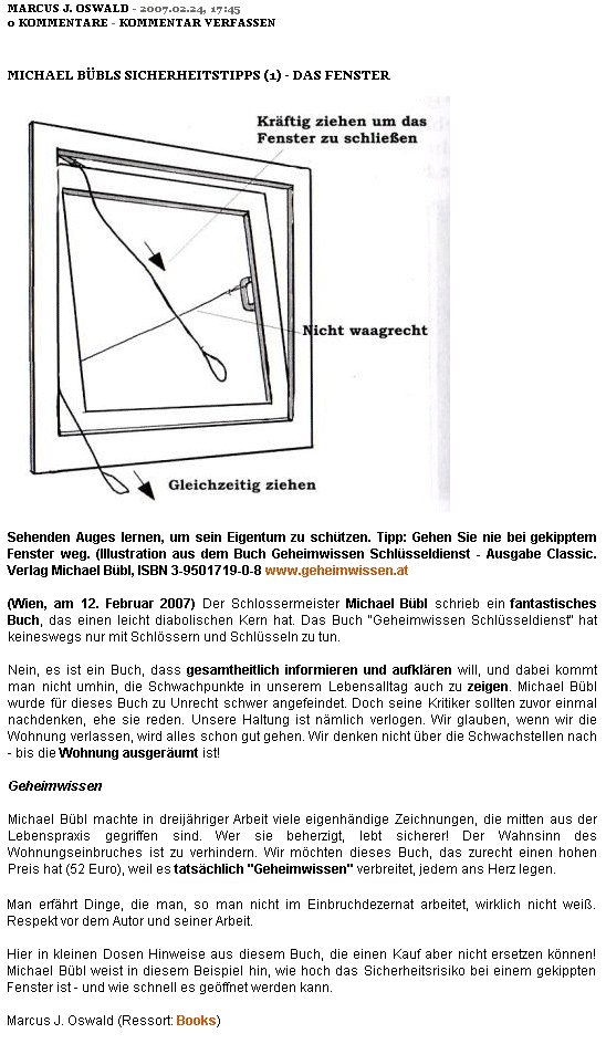 oswald Gerichtblogg "Blaulicht und Graulicht von Marcus J. Oswald berichtet über Geheimwissen Schlüsseldienst