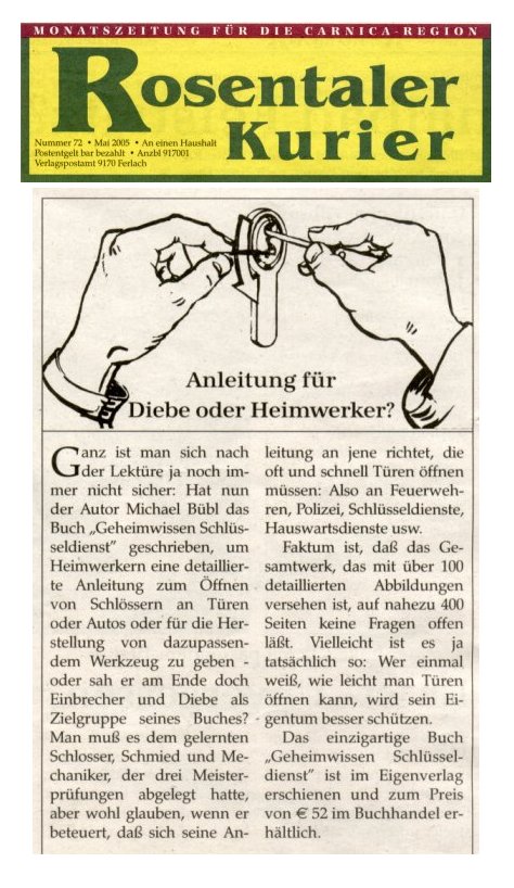 rosental-kurier Der Rosental Kurier berichtet in einem Artikel über Geheimwissen Schlüsseldienst