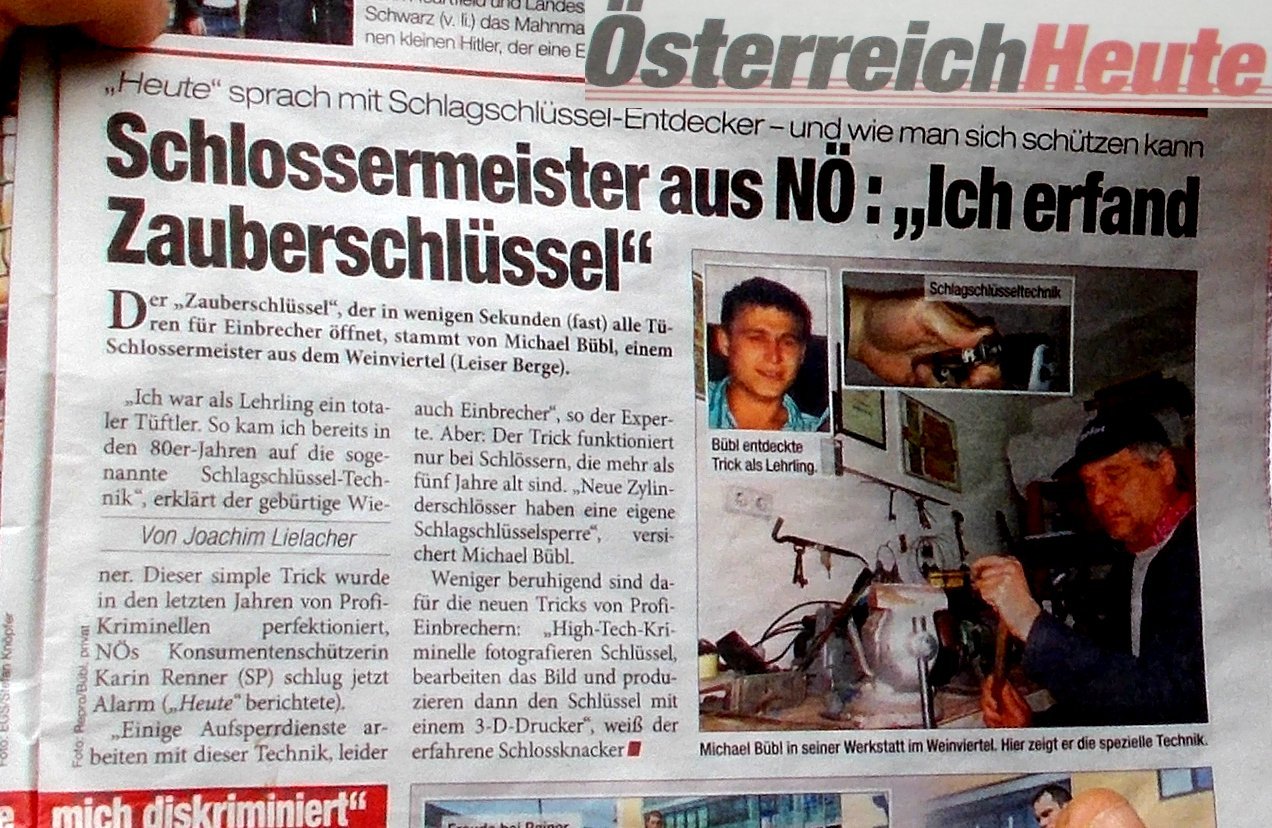 schlagschluessel-heute Die Tageszeitung HEUTE bringt einen Artikel über Michael Bübl und seine Erfindung "Der Schlagschlüssel"