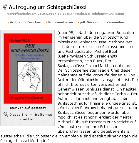 schlagschluesselaufregung-openpr Pressemeldung über das Fachbuch Der Schlagschlüssel