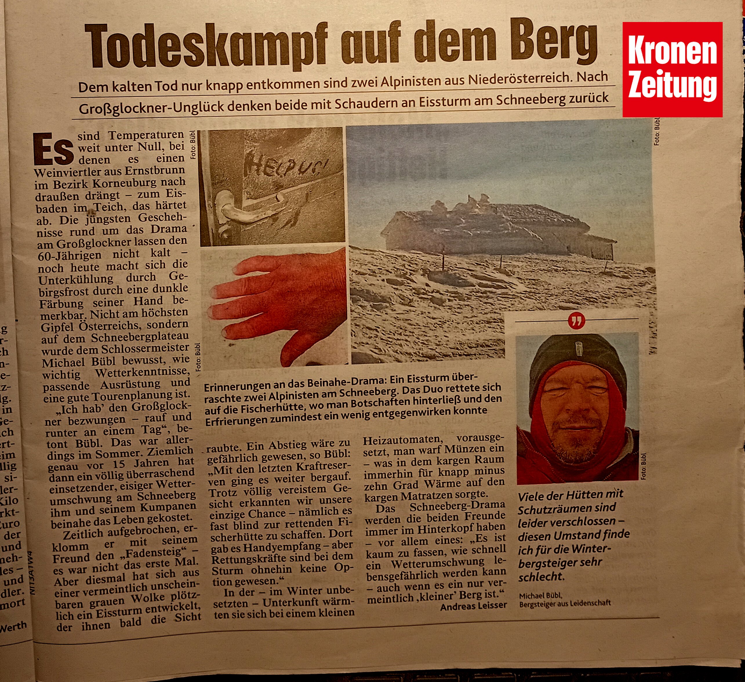 todeskampf Schneeberg krone Todeskampf am Schneeberg von Michael Bübl - Bericht in der Kronen Zeitung