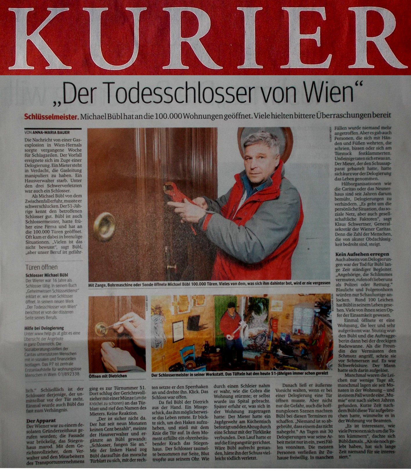 todesschlosser-kurier-50 Ganzseitiger Bericht im Kurier über Michael Bübl. Todesschlosser von Wien und seiner Arbeit