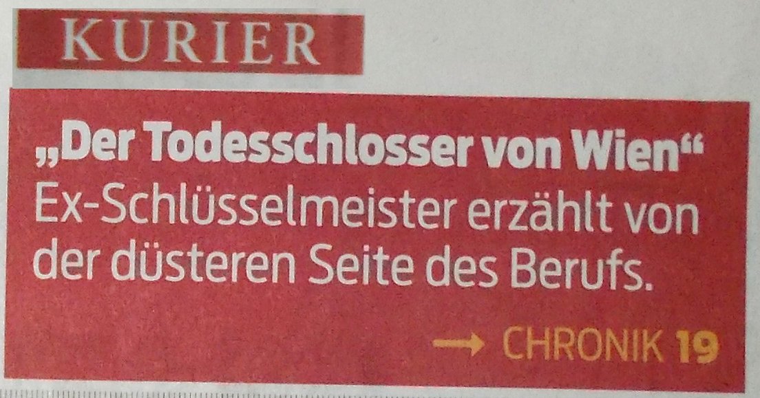 todesschlosser-kurier-vorschau Hinweis auf der Titelseite vom Kurier über Endlich bin ich erlöst - die dunkel Seite des Schlossers