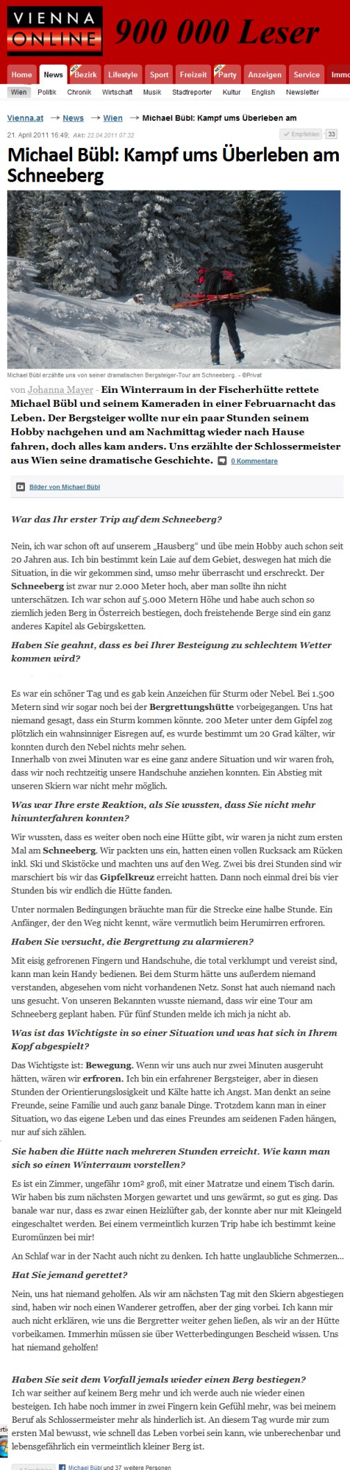 vienna-schneeberghoelle Vienna.at bringt ein Interview mit Michael Bübl über seinen Kampf am Schneeberg