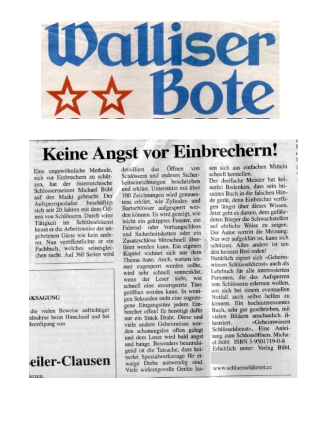 walliser Bote Der Walliser Bote - Keine Angst vor Einbrechern - Artikel über Geheimwissen Schlüsseldienst