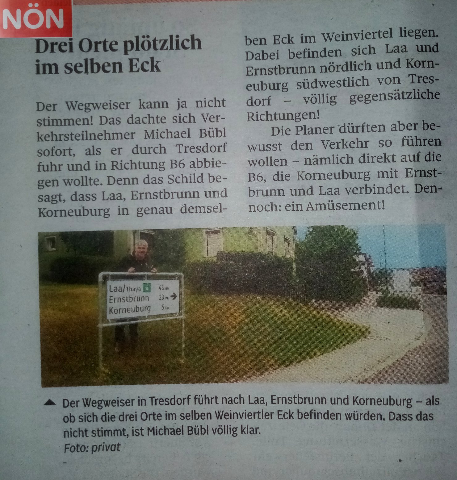 wegweiser-noen Michael Bübl entdeckt irreführenden Wegweiser in Österreich