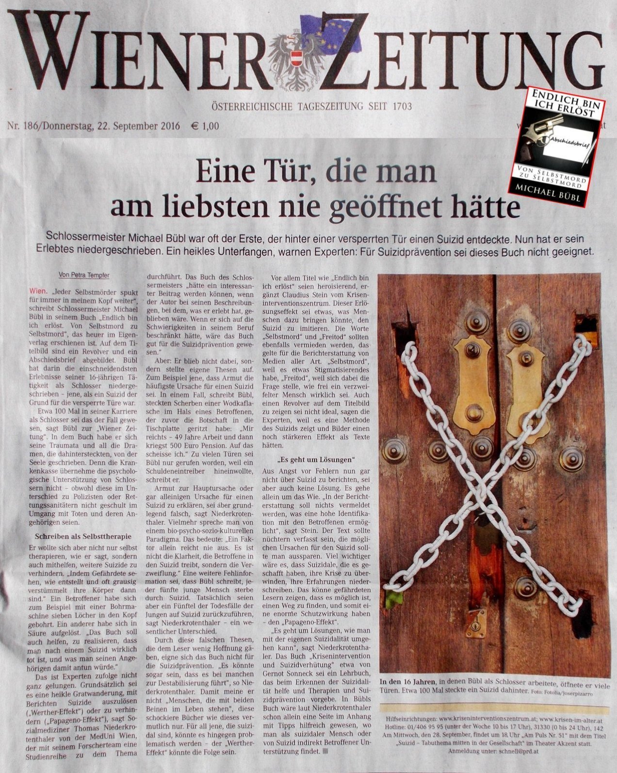 wiener-zeitung-endlich-bin-ich-erloest Die Wiener Zeitung bringt ganzseitigen Artikel über Endlich bin ich erlöst und Michael Bübl