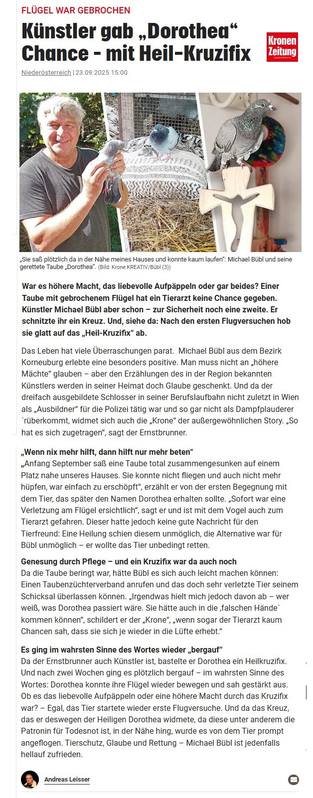 taube-krone-online Die Geschichte von Brieftaube Dorothea in Kronen Zeitung Online